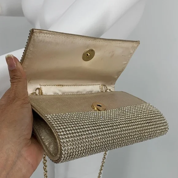 Chic NYE New Years Eve party fancy vintage Gold Chain Crossbody Bag purse used - Picture 10 of 17